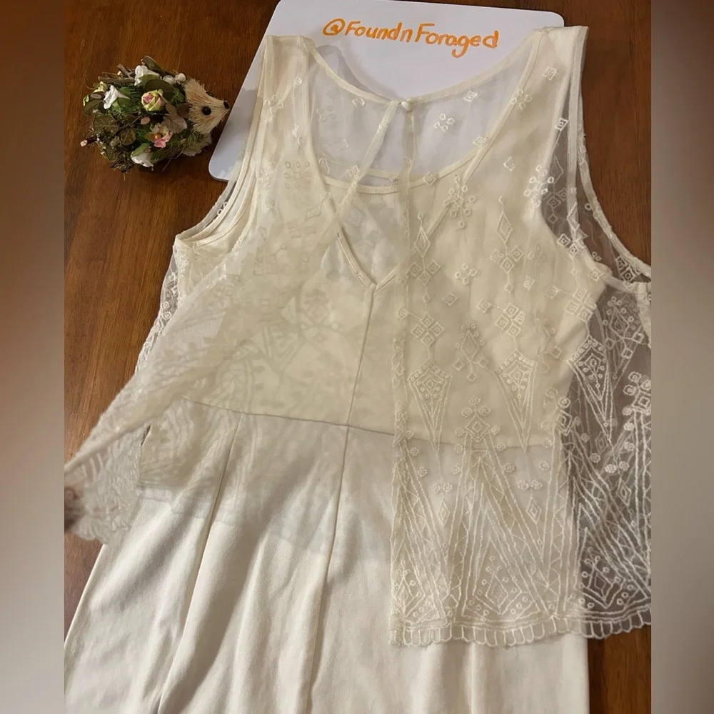 American Eagle Ivory Lace Overlay Dress– Size 6 | Embroidered | Boho Cottagecore - Picture 9 of 16